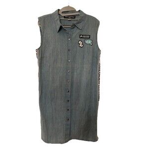 Karl Lagerfeld Paris Sleeveless Logo Cotton Denim Short Dress Size 8